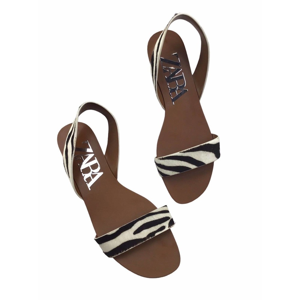 ZARA LADIES ZEBRA ANIMAL PRINT FLAT SANDALS SIZE 38-7M
